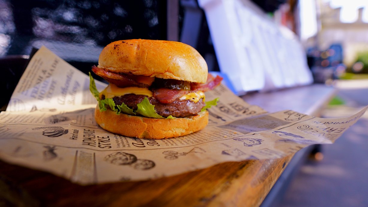 Burger and Chips in Hare Green